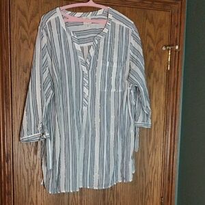Women's St. John's Bay Gauze 4 Button Pullover 3/4 Tie Sleeve  Blouse Too